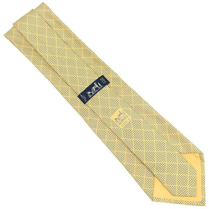 Hermes Necktie Japanese Pattern 9cm (3.54in) Silk Yellow and Gray Yellow