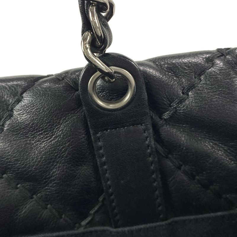 Chanel Tote Bag Wild Stitch Black Chain Shoulder/silver Hardware Leather