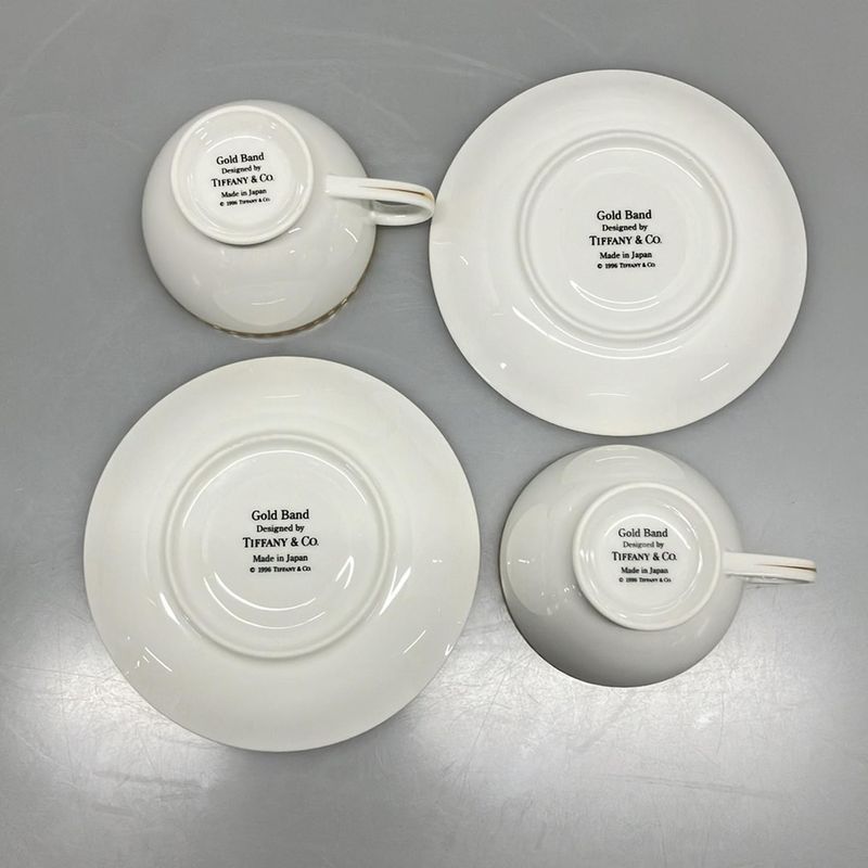 Tiffany & Co Cups & Saucers Similar Gold Band White & Gold Set Of 2