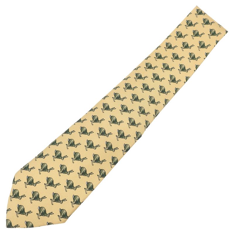 Hermes Necktie Animal Print 8.5cm (3.35in) Silk Yellow and Green Yellow Kangaroo