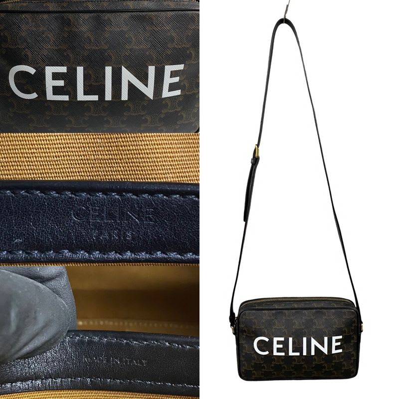 Celine Triomphe Messenger Medium Leather Mini Shoulder Bag Pochette Black 33540