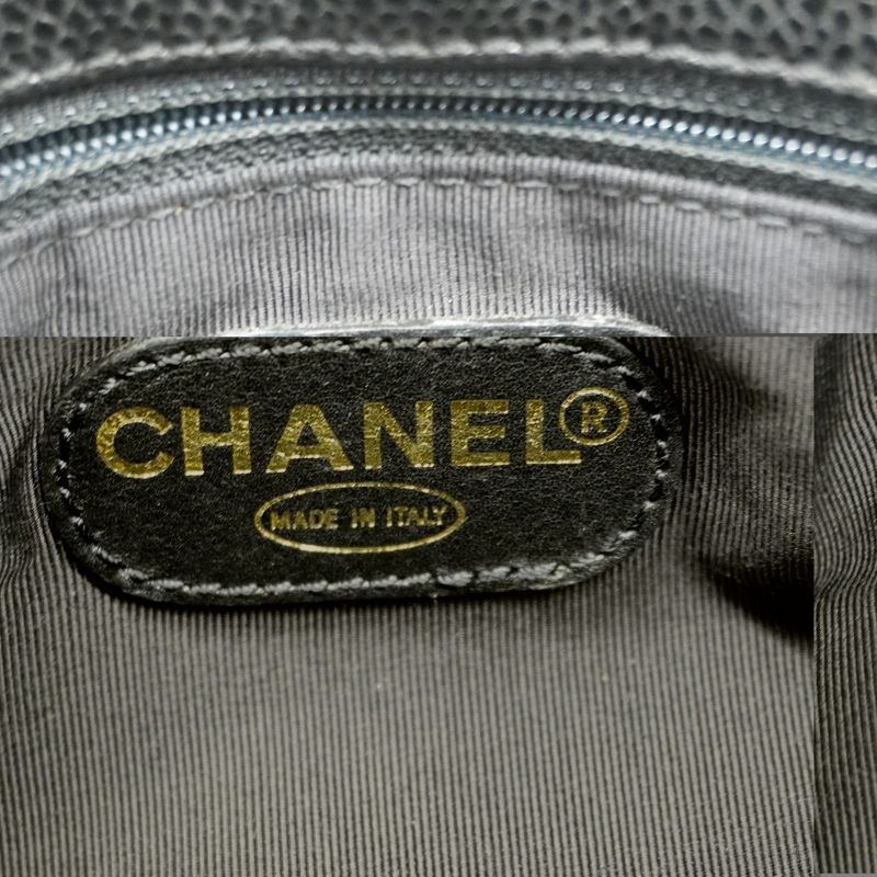 Chanel Handbag Caviar Skin Black Gold Hardware Women