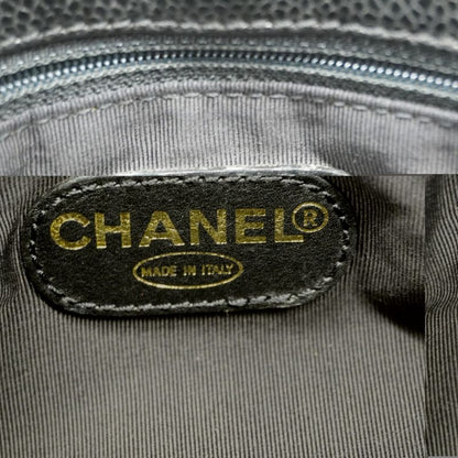Chanel Handbag Caviar Skin Black Gold Hardware Women