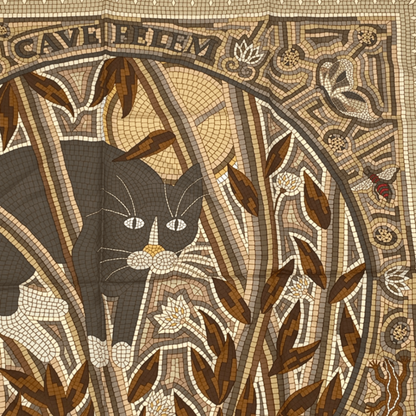 Hermes Carre 90 CAVE Felem Attention Cats Brahant Scarf 100% Silk