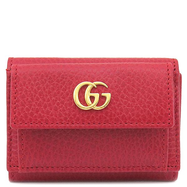 Gucci Trifold Wallet GG Marmont Leather Red Gold Hardware Petite Marmont Red