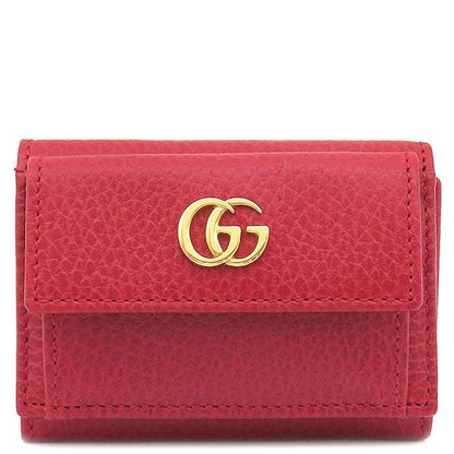 Gucci Trifold Wallet GG Marmont Leather Red Gold Hardware Petite Marmont Red