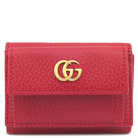 Gucci Trifold Wallet GG Marmont Leather Red Gold Hardware Petite Marmont Red