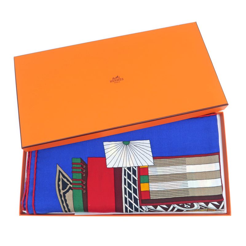 Hermes Carre 140 LES Tresors D UN Artiste Scarf Cashmere Silk Blue