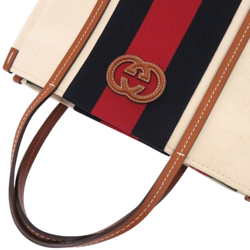 Gucci 2way Sherry Line Interlocking G Patch 727728 Canvas White Tote Bag 0254