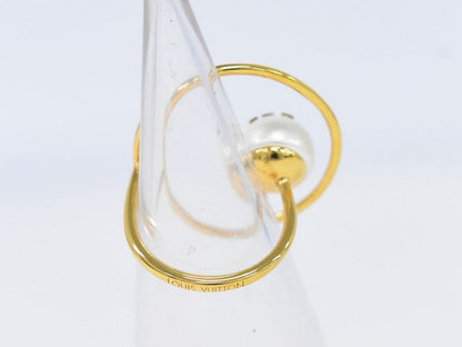 Authentic Louis Vuitton LV Eclipse Faux Pearl Ring M Size 14 GP Gold Plated
