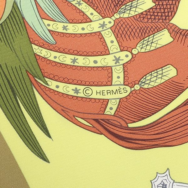 Hermes Scarf Carre 90 Carre Silk Green Yellow and Orange [della Cavalleria