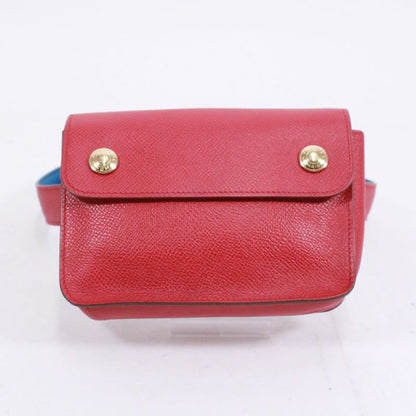 Hermes Pochette Green Courchevel Rouge Vif Blue France Waist Bag Leather Blue