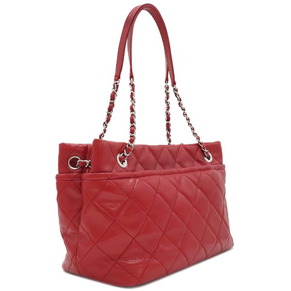 Chanel Matelasse Chain Tote Bag Caviar Skin Red Silver Hardware Red Coco Mark