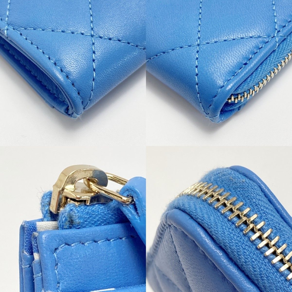 Chanel Matelasse Fake Pearl Card Case Ap3836 Blue Coco Mark Lambskin Coin Case