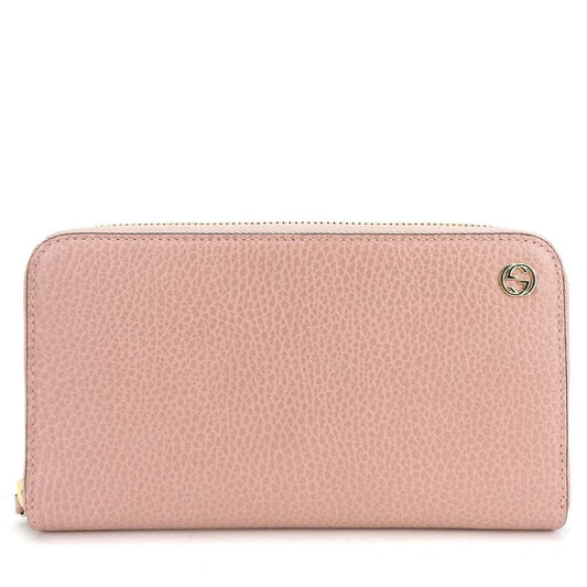 Gucci Long Wallet 449347 Interlocking Leather Pink Gold Hardware Round Zipper