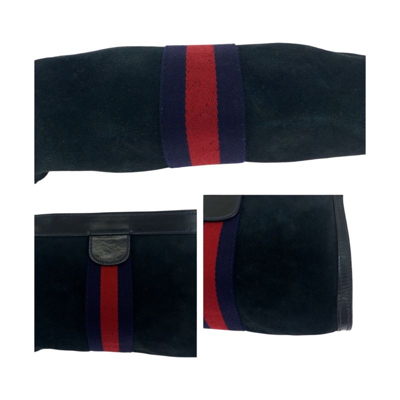Gucci Vintage Old Gucci Sherry Line Navy Red Blue Suede Clutch Bag 504636