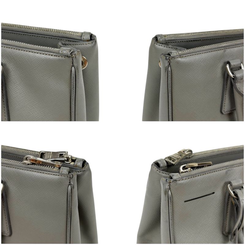 Prada Galleria 2WAY Mini Tote Shoulder Bag Saffiano Leather Light Gray