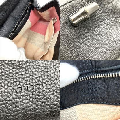 Gucci Daily Bamboo Handbag Leather 370831 Black Silver Hardware Women