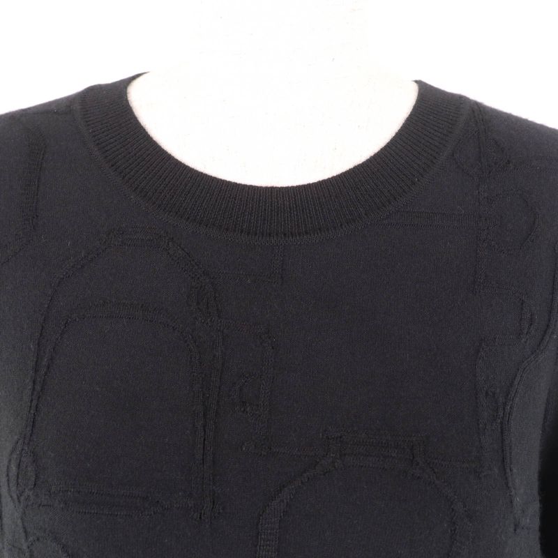 Hermes Silk Cashmere Blend Harness Knitted Crew Neck Long Sleeves Knit Dress