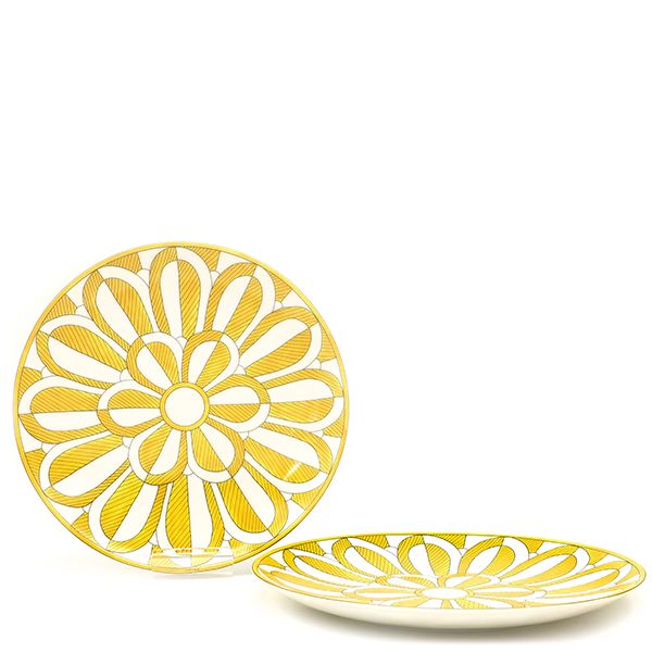 Hermes Tableware Dess Ert Plates Soleil de Hermes No2 Set of 2 Porcelain Yellow
