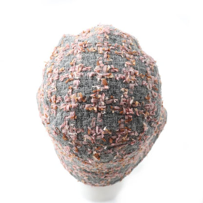 CHANEL Alpaca Blend Ribbon Tweed Bucket Hat With Coco Mark Hardware Gray Pink M