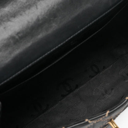 Chanel Coco Mark Wild Stitch Turnlock Handbag Calfskin Black With Gold Hardware