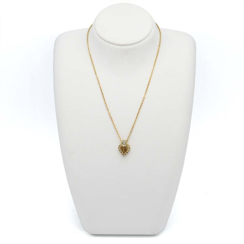 Christian DIOR Necklace Heart Rhinestone Bijoux Logo Gold Color Accessories