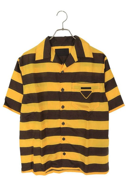 Prada Usc414 S221 1030 Striped Silk Short Sleeve Shirt Men's XS