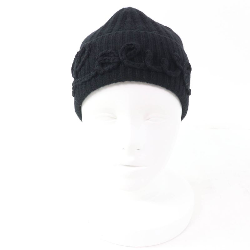 LOEWE Ksa9ot7x01 100% Wool Logo Embroidered Beanie Knit Hat Knit Cap Black Made