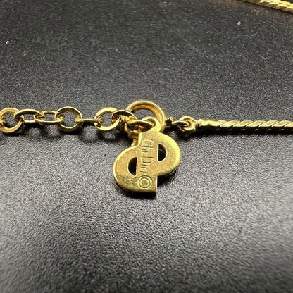 Christian Dior Vintage Rhinestone Crystal Heart Necklace Gold Plated