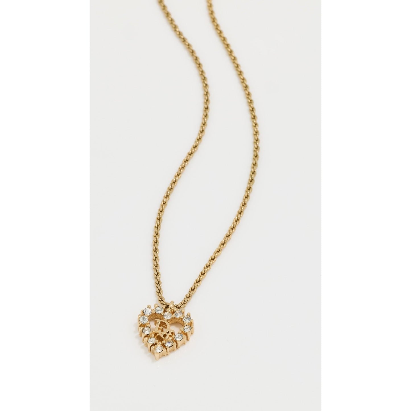 Christian Dior Vintage Rhinestone Crystal Heart Necklace Gold Plated