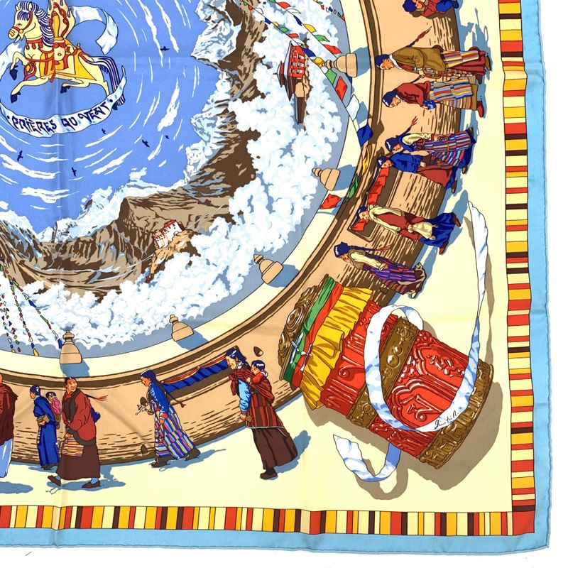 Hermes Carre 90 Prieres AU VENT Prayer In The Wind Blue X Multicolor Scarf Silk