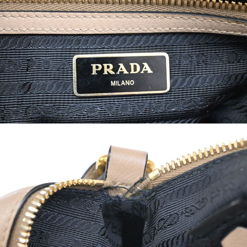 Prada Shoulder Bag Logo Shape Stamped Beige Leather 25ka868