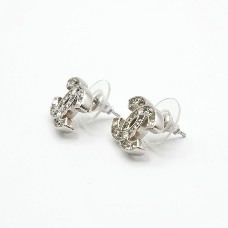Chanel Earrings Earring Silver Coco Mark Rhinestone