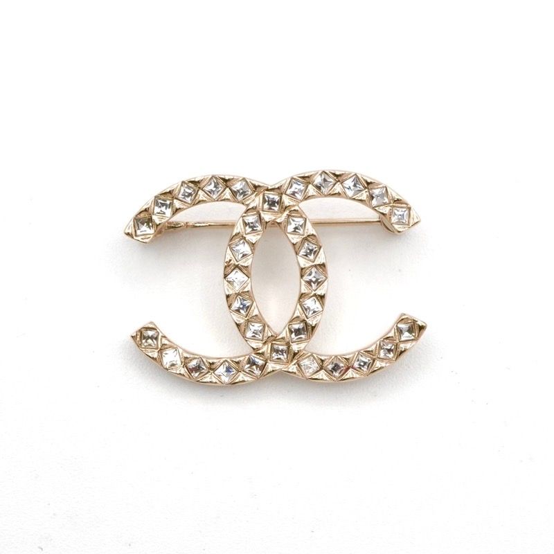 Chanel Brooch Corsage Gold Here Mark Rhinestone
