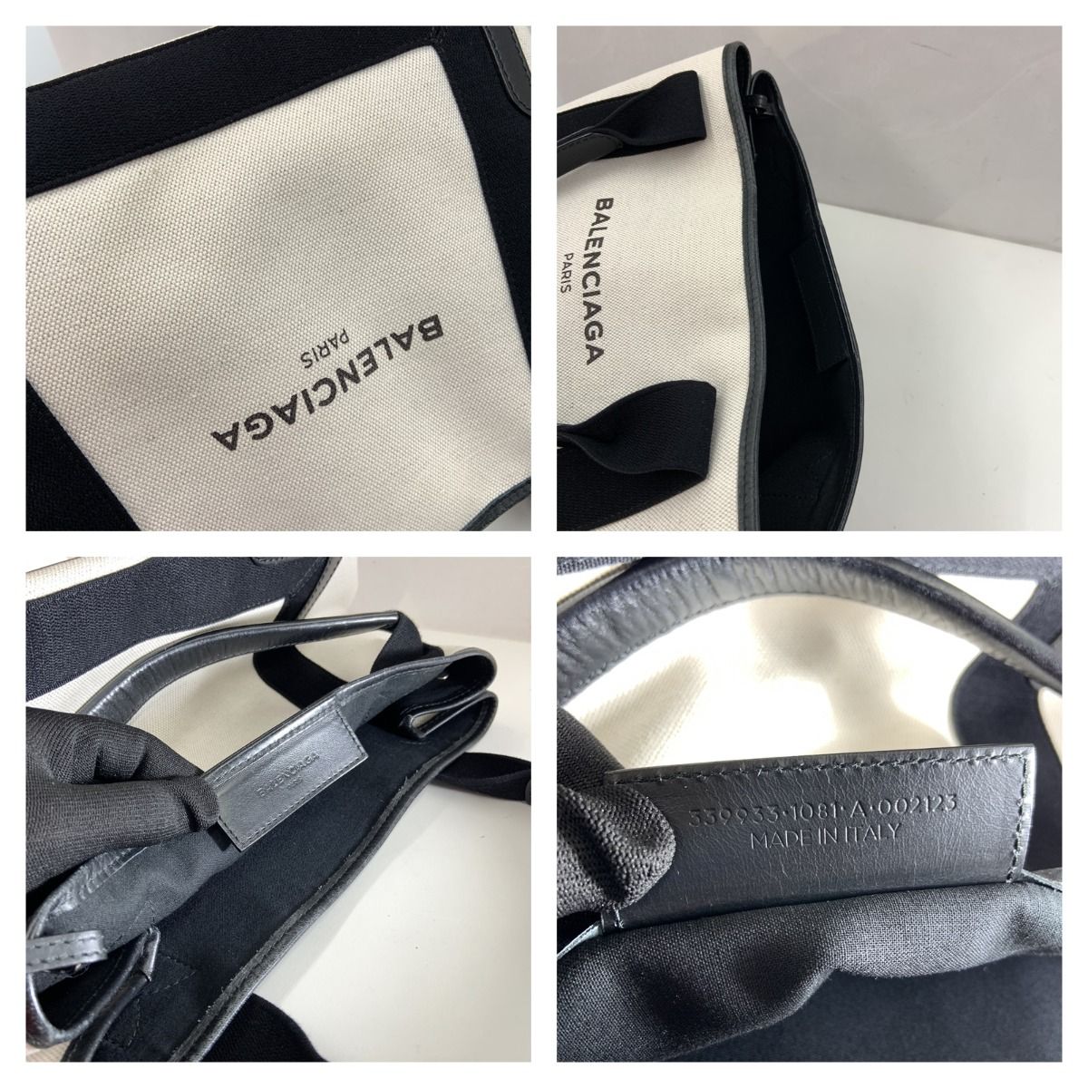 Balenciaga Navy Cabas S Canvas Handbag Tote Bag 339933 1081 a 00213 White