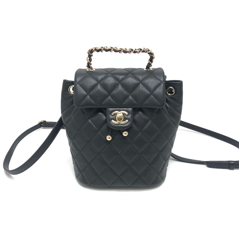Chanel Backpack Sac Coco Mark As4058 Caviar Skin Black