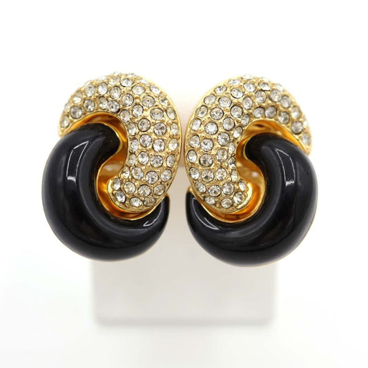Christian DIOR Earrings Rhinestone Black Stone Women's Accessories H1746