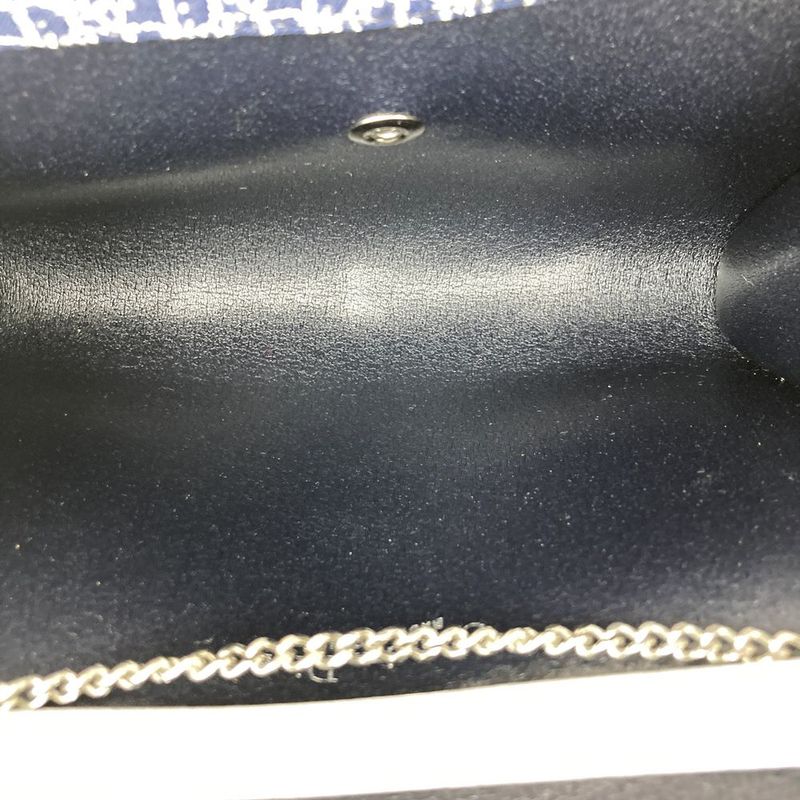 Christian DIOR Chain Shoulder Bag Lame Thread Canvas Navy Women