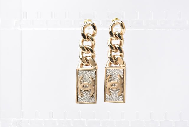 Chanel Earrings Chanel Swing Earrings CC Mark Coco Rhinestone Chien Pan Gold