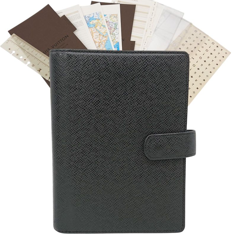 Louis Vuitton Agenda MM Taiga Black Ruler With Refill
