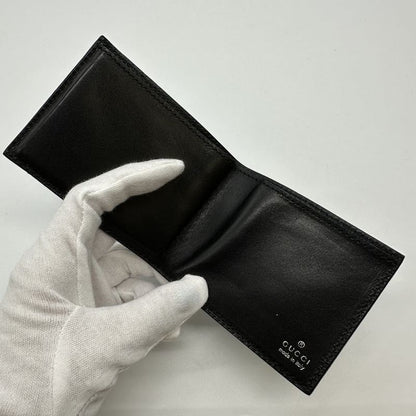 Gucci 001 3071 Shoulder Bag Leather Black Chic Vintage With Mirror Billfold