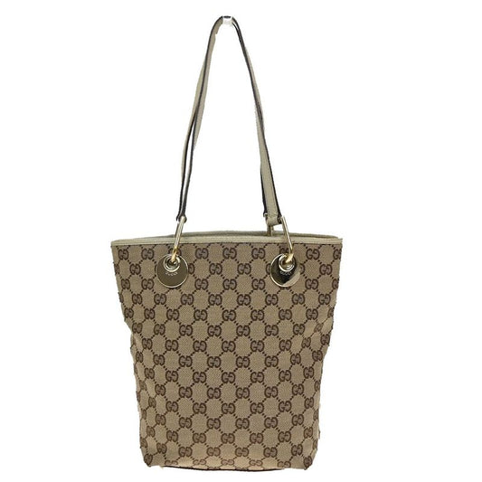 Gucci Shoulder Tote Bag GG Pattern Brown Canvas Leather 64ka689