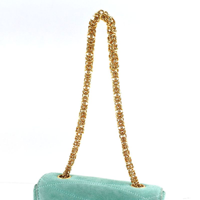 Chanel Chain Handbag Coco Mark Vintage Suede Green Ladies Handbag