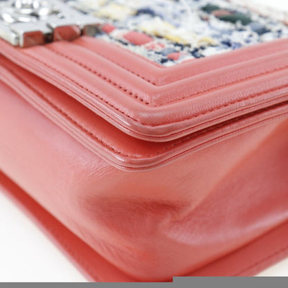 Chanel Boy Chanel Chain Shoulder Tweed And Calf Red Ladies Shoulder Bag