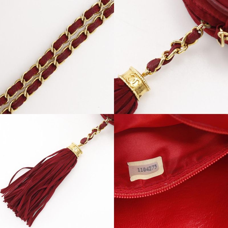 Chanel Coco Mark Chain Pochette Vintage Fringe Suede Red Ladies Shoulder Bag