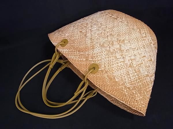 Loewe Anagram Straw X Leather Basket Bag Handbag Tote Women Beige Ft0538