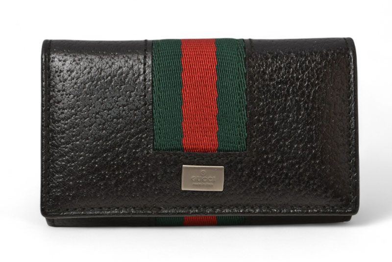 Gucci Outlet Key Case Key Holder Gucci 6-stacks Pigskin Sherry Line Black 033