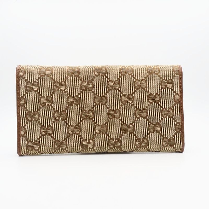 Gucci Long Wallet 346058 GG Canvas Leather Brown Fold Small Women Ladies Women
