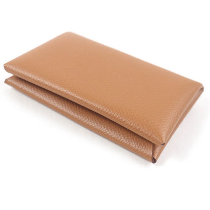 Hermes Calvi Vaux Epson Leather Card Case Coin Case Wallet Gold With Z Box Made
